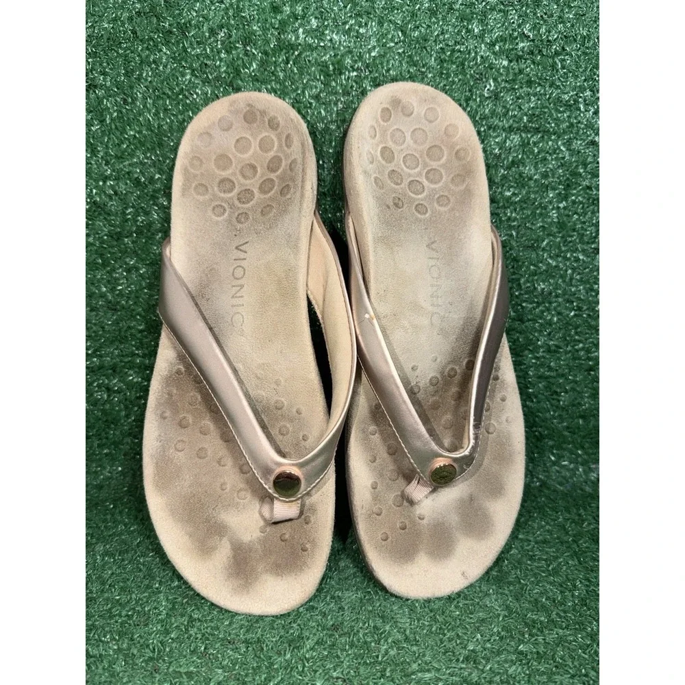 VIONIC Womens 9 Rest Bella II Flip Flops Brown Sandals Bronze Strap Thong Slides